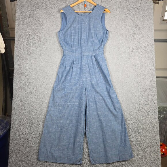J Crew Jumpsuit Size 8 Chambray Wide Leg Cropped Open Back Chic Minimalist Loose - Picture 1 of 16